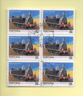 TIMBRES - STAMPS - PORTUGAL 1990 - 100 ANS SAISON ROSSIO - LISBONNE -VAPEUR LOCOMOTIVE 02 (1887)  Bloc 6 TIMBRES OBLIT. - Used Stamps