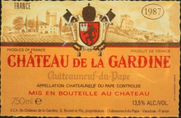 ETIQUETTE De VIN " CHATEAU De La GARDINE 1987 " - Châteauneuf-du-Pape 13,5° - 75cl - Très Bon Etat  - - Côtes Du Rhône