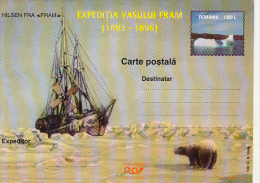 38216- FRAM SHIP ARCTIC EXPEDITION, POLAR BEAR, POSTCARD STATIONERY, 2001, ROMANIA - Expéditions Arctiques