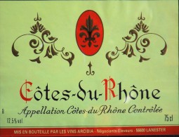 ETIQUETTE De VIN " CÔTES Du RHÔNE "  - 12,5° - 75cl - Parfait Etat - - Côtes Du Rhône