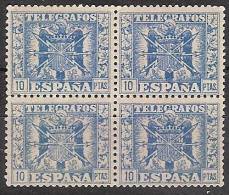 España Telégrafos 092 (*) Escudo.  Sin Goma. Bloque De 4 - Telegramas