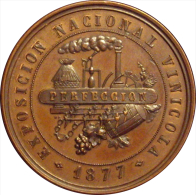 ALFONSO XII. MEDALLA EXPOSICION NACIONAL VINICOLA 1.877 -PERFECCION-. ESPAGNE. SPAIN - Adel