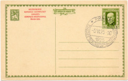 TCHECOSLOVAQUIE ENTIER CONGRES OLYMPIQUE INTERNATIONAL PRAGUE 1925 SOKOLS TEXTE  ROUGE - Cartoline Postali