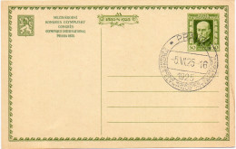 TCHECOSLOVAQUIE ENTIER CONGRES OLYMPIQUE INTERNATIONAL PRAGUE 1925 SOKOLS TEXTE  VERT - Cartoline Postali