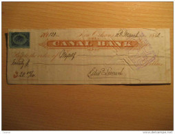 USA New Orleans 1882 Canal Bank Check Note + Germania National Bank Cancel + 2c Interior Revenue Tax Due Fiscal - Sin Clasificación