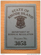 State Of Rhode Island Department Of Business Regulation Registry Nº 3058 - Steuermarken