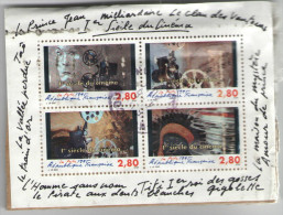 FRANCIA - France - 1995 - Bloc-feuillet - CINEMA - Y&T N° 2919 à 2922 Oblitéré - Fragment Appliqué Sur Carton - Usados