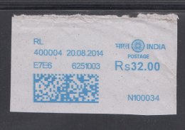 India  2014  - 32 Rs Rate  Digital  Meter Frank Registered  Book-Post Rate  Piece  # 89707  Inde Indien - Gebruikt