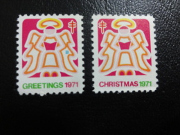 1971 2 Different Simetrical Vignette Christmas Seals Seal Poster Stamp USA - Non Classés