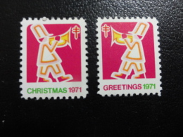 1971 2 Different Simetrical Vignette Christmas Seals Seal Poster Stamp USA - Ohne Zuordnung