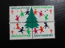1969 4 Different Bloc Tree Vignette Christmas Seals Seal Poster Stamp USA - Unclassified