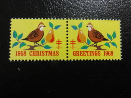 1968 2 Different Pair Bird Vignette Christmas Seals Seal Poster Stamp USA - Unclassified