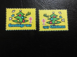 1965 2 Different Simetrical Pair Tree Vignette Christmas Seals Seal Poster Stamp USA - Ohne Zuordnung