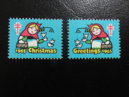 1965 2 Different Simetrical Pair Tree Vignette Christmas Seals Seal Poster Stamp USA - Unclassified