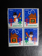 1963 Simetrical 4 Different Bloc 4 Snowman Vignette Christmas Seals Seal Poster Stamp USA - Ohne Zuordnung