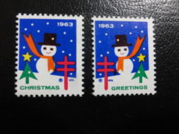 1963 Simetrical Snowman Vignette Christmas Seals Seal Poster Stamp USA - Unclassified