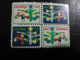 1962 4 Different Bloc 4 Vignette Christmas Seals Seal Poster Stamp USA - Unclassified