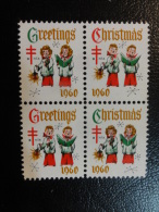 1960 Angel 4 Different Bloc 4 Vignette Christmas Seals Seal Poster Stamp USA - Unclassified
