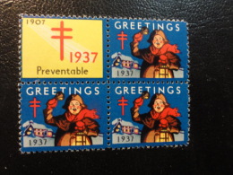 1937 4 Bloc With Special Stamp With Date 1937 Bell Vignette Christmas Seals Seal Label Poster Stamp USA - Non Classificati