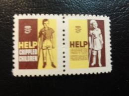 1958 Pair Help Crippled Children Health Vignette Charity Seals Seal Label Poster Stamp USA - Non Classificati