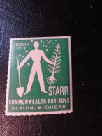 Starr Commonwealth For Boys ALBION Michigan Christmas Seals Vignette Charity Seals Seal Poster Stamp Label USA - Ohne Zuordnung