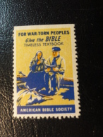 BIBLE Society GIVE THE BIBLE TIMELESS TEXTBOOK Religion Christianism Vignette Poster Stamp Label USA - Ohne Zuordnung