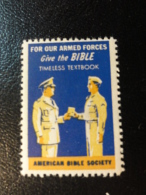 BIBLE Society FOR OUR ARMED FORCES GIVE THE BIBLE Religion Christianism Vignette Poster Stamp Label USA - Ohne Zuordnung