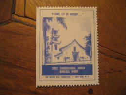 Honolulu Hawaii Christ Congregational Church Religion Poster Stamp Label Vignette Viñeta USA - Hawaii