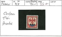 FRANCE N° 758 ** COULEUR TRES  DECALEE - Unused Stamps