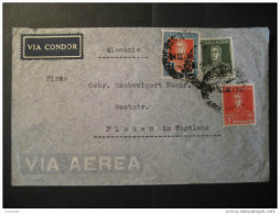 Buenos Aires 1935 To Plauen Germany Por Avion VIA CONDOR Label Air Mail 3 Stamp On Cancel Cover Argentina - Brieven En Documenten