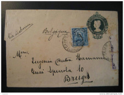 Ce De Ba...? 1896 ? To Bruges Belgium Belgique Belgie Via Lisbonne Portugal Stationery Cover Wrapper Brazil Brasil - Lettres & Documents
