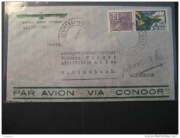 Blumenau 1936 To M. Gladbach Par Avion VIA CONDOR Hitler Writed Paris France Cancel 2 Stamp Air Mail Cover BRASIL BRAZIL - Poste Aérienne (Compagnies Privées)
