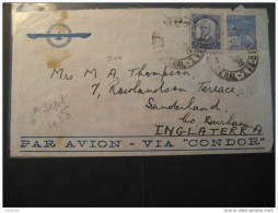 1938 Par Avion VIA CONDOR To Sunderland England UK GB 2 Stamp On Air Mail Cover BRASIL BRAZIL - Poste Aérienne (Compagnies Privées)