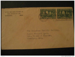 1928 Winnipeg Manitoba To Canadian Pacific Railway Train Sello Stamp 2cx2 Verde Green Sobre Cover Canada - Cartas & Documentos