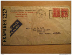 Vancouver 1940 To Buckden Huntingdon GB UK Militar Censure Censored Opened By Examiner Air Mail 2 Stamps Cover Canada - Cartas & Documentos