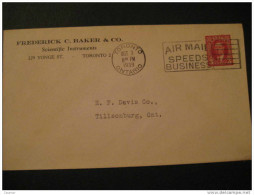 1939 Toronto To Tillsonburg Ontario Air Mail Speeds Business Correo Aereo Mat Esp Cancel 3c Sobre Cover Canada - Cartas & Documentos