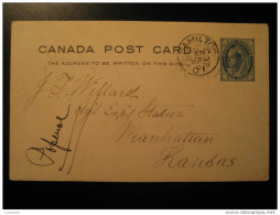 Hamilton 1901 To Manhattan Kansas USA Postal Stationery Card Canada - 1860-1899 Regering Van Victoria