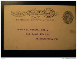 Deseronto 1897 To Philadelphia USA RECEIVED 2 Cancel Tax Postal Stationery Post Card One Cent Canada - 1860-1899 Reinado De Victoria
