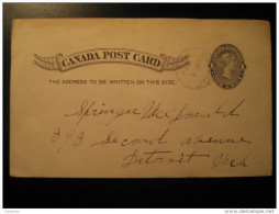 Simcoe 1894 To Detroit USA Postal Stationery Post Card One Cent Canada - 1860-1899 Reign Of Victoria