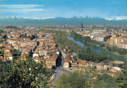 04981 "TORINO - FIUME PO E CATENA ALPI COZIE  - VEDUTA PANORAMICA AEREA" CART. POST. ORIG. NON SPEDITA. - Tarjetas Panorámicas