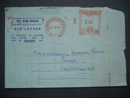 India: Postal Stationery Aerogramme Machine Stamp 1,6 R. - New Delhi To Czechoslovakia, 1976 - Aerogramas