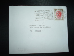 LETTRE TP RAINIER III 0,40 OBL.MEC.15-7-1969 MONTE CARLO + IVe FESTIVAL MONDIAL Du THEATRE AMATEUR MONACO 29 AOUT-7 SEPT - Covers & Documents