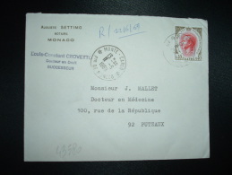 LETTRE TP RAINIER III 0,40 OBL.11-6-1969 MONTE CARLO  + AUGUSTE SETTIMO NOTAIRE - Storia Postale