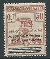 1924 REGNO PARASTATALI INV. GUERRA ROMA 30 CENT MNH ** - M37-3 - Franchigia