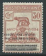 1924 REGNO PARASTATALI INV. GUERRA ROMA 30 CENT MNH ** - M37-8 - Franchigia