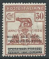 1924 REGNO PARASTATALI INV. GUERRA ROMA 30 CENT MNH ** - M37-9 - Franchise