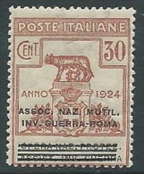 1924 REGNO PARASTATALI INV. GUERRA ROMA 30 CENT MNH ** - M39-3 - Franchigia