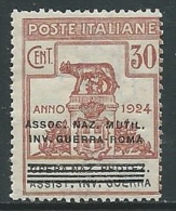 1924 REGNO PARASTATALI INV. GUERRA ROMA 30 CENT MNH ** - M40-8 - Franchigia