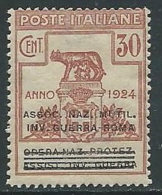 1924 REGNO PARASTATALI INV. GUERRA ROMA 30 CENT MNH ** - M41-6 - Franchise