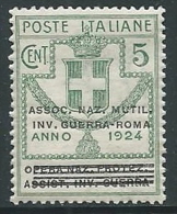 1924 REGNO PARASTATALI INV. GUERRA ROMA 5 CENT LUSSO MNH ** - M37-5 - Franchigia